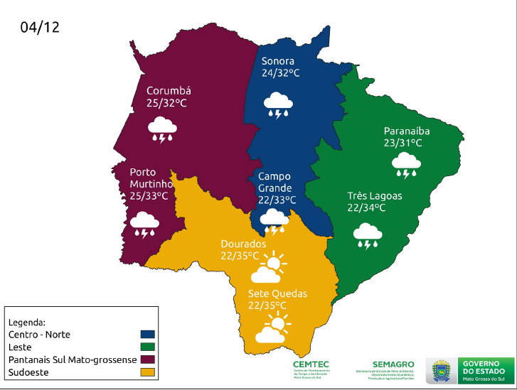 Sábado terá sol e pancadas de chuva em Mato Grosso do Sul Sábado terá sol e pancadas de chuva em Mato Grosso do Sul