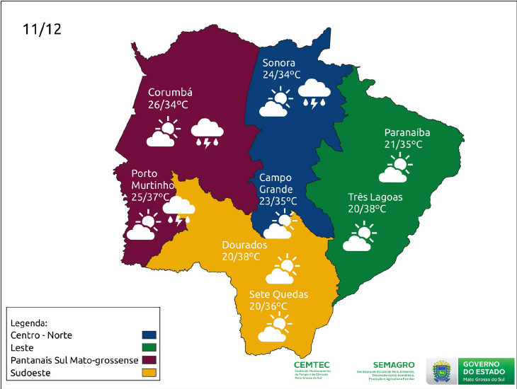 Sábado ensolarado em grande parte de Mato Grosso do Sul Sábado ensolarado em grande parte de Mato Grosso do Sul