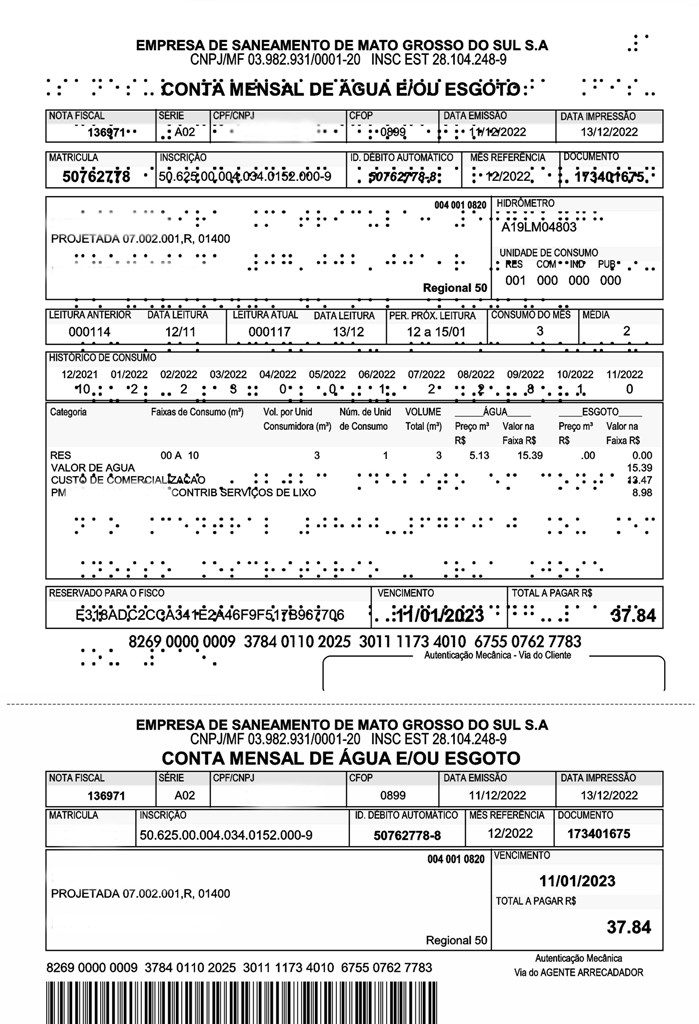 Deficientes visuais podem receber conta de água da Sanesul em braille