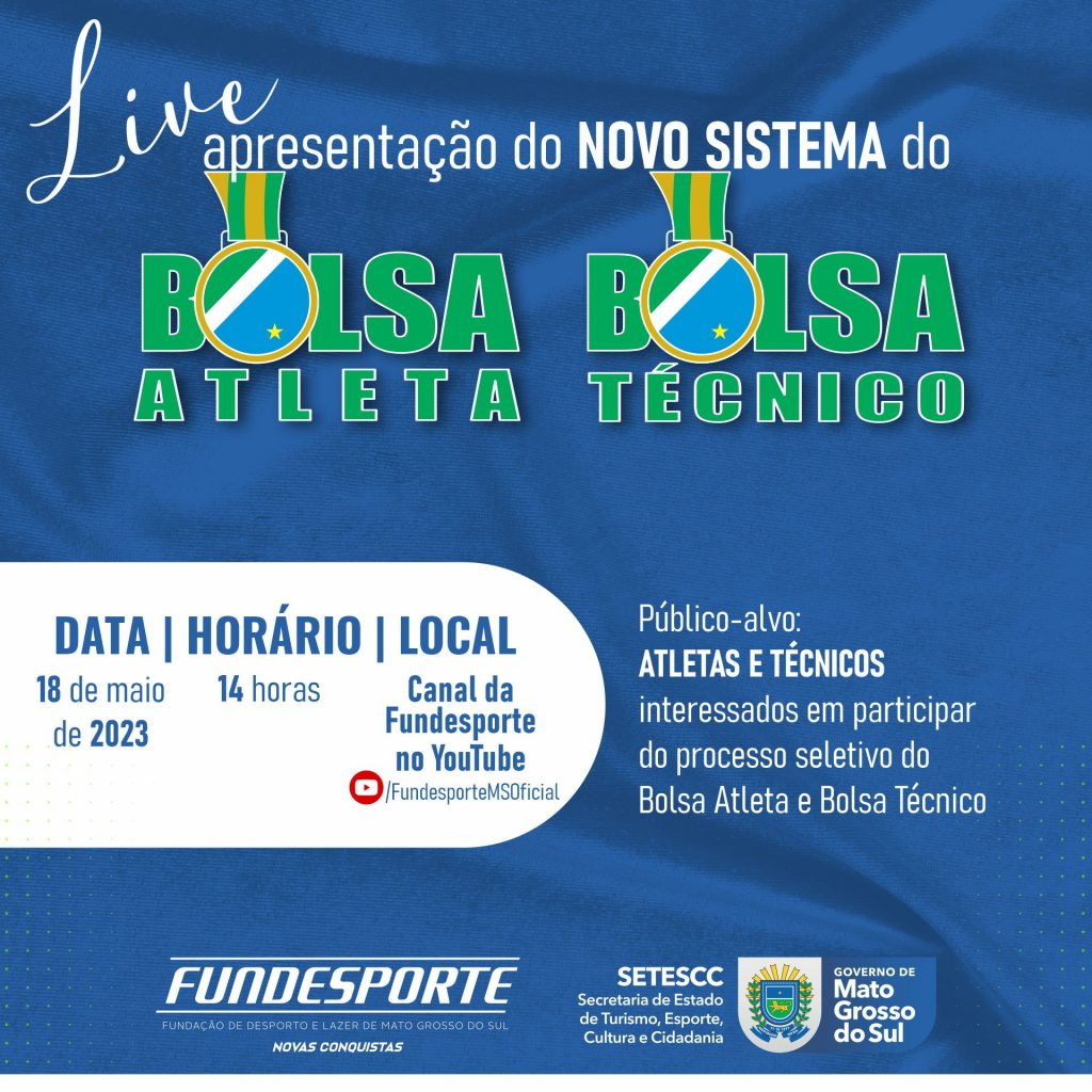Fundesporte realiza live para explicar novo sistema de inscrição do Bolsa Atleta e Bolsa Técnico Fundesporte realiza live para explicar novo sistema de inscrição do Bolsa Atleta e Bolsa Técnico