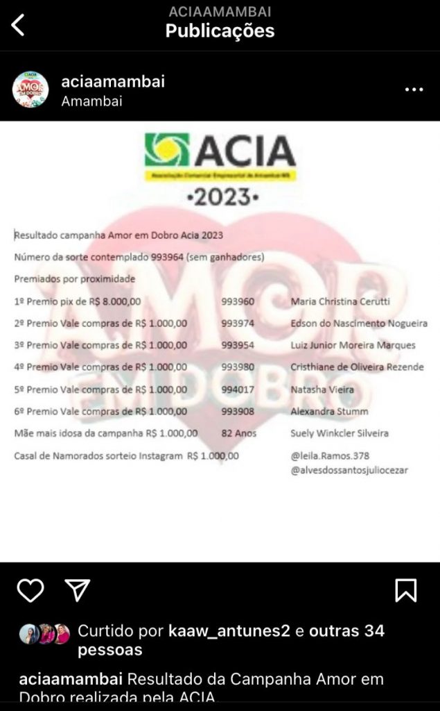 Saiba quem ganhou os prêmios da Campanha "Amor em Dobro" da Acia Saiba quem ganhou os prêmios da Campanha "Amor em Dobro" da Acia