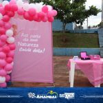 Mulheres de Amambai participam de atividade da campanha Outubro Rosa com aulão de ginástica laboral