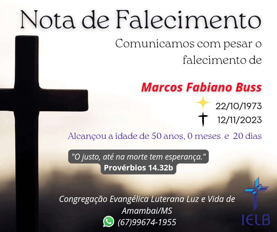 Nota de Falecimento de Marcos Fabiano Buss Nota de Falecimento de Marcos Fabiano Buss