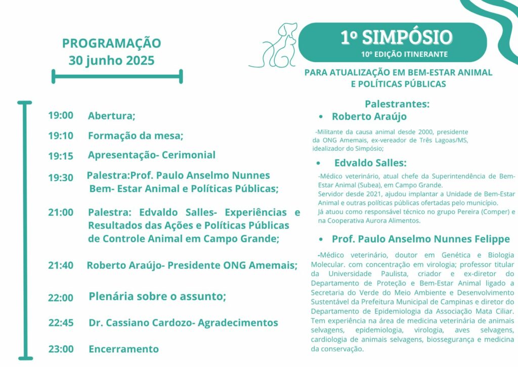 Amambai sedia 1º Simpósio Itinerante sobre Bem-Estar Animal e Políticas Públicas nesta segunda-feira Amambai sedia 1º Simpósio Itinerante sobre Bem-Estar Animal e Políticas Públicas nesta segunda-feira