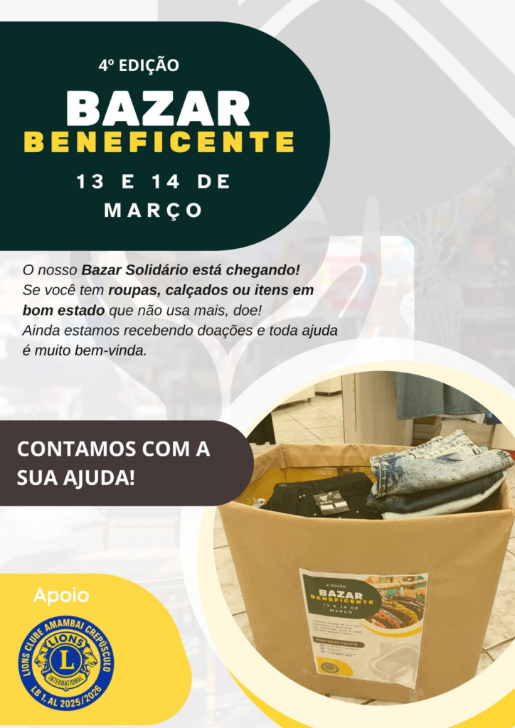 Bazar beneficente em prol do Lar do Idoso acontece nos dias 13 e 14 em Amambai