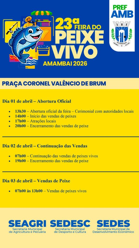 23ª Feira do Peixe Vivo é aberta em Amambai e segue com programação gastronômica, cultural e esportiva