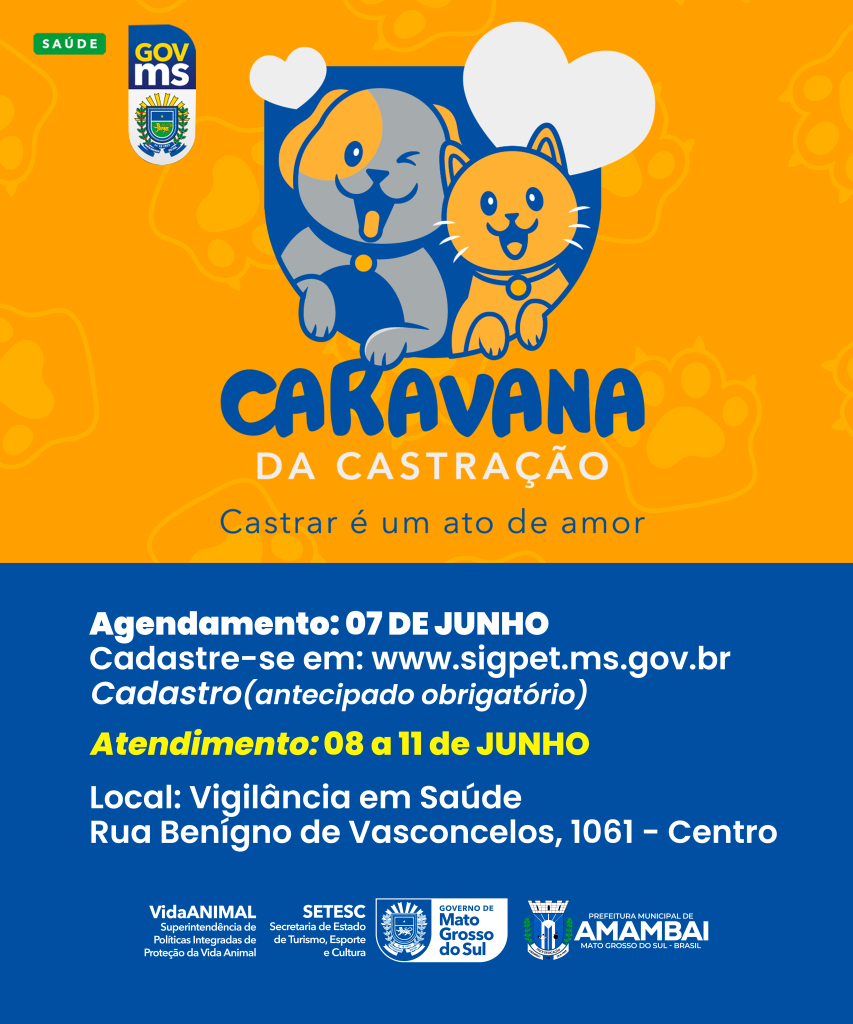 Caravana da Castração chega a Amambai com atendimentos gratuitos para cães e gatos