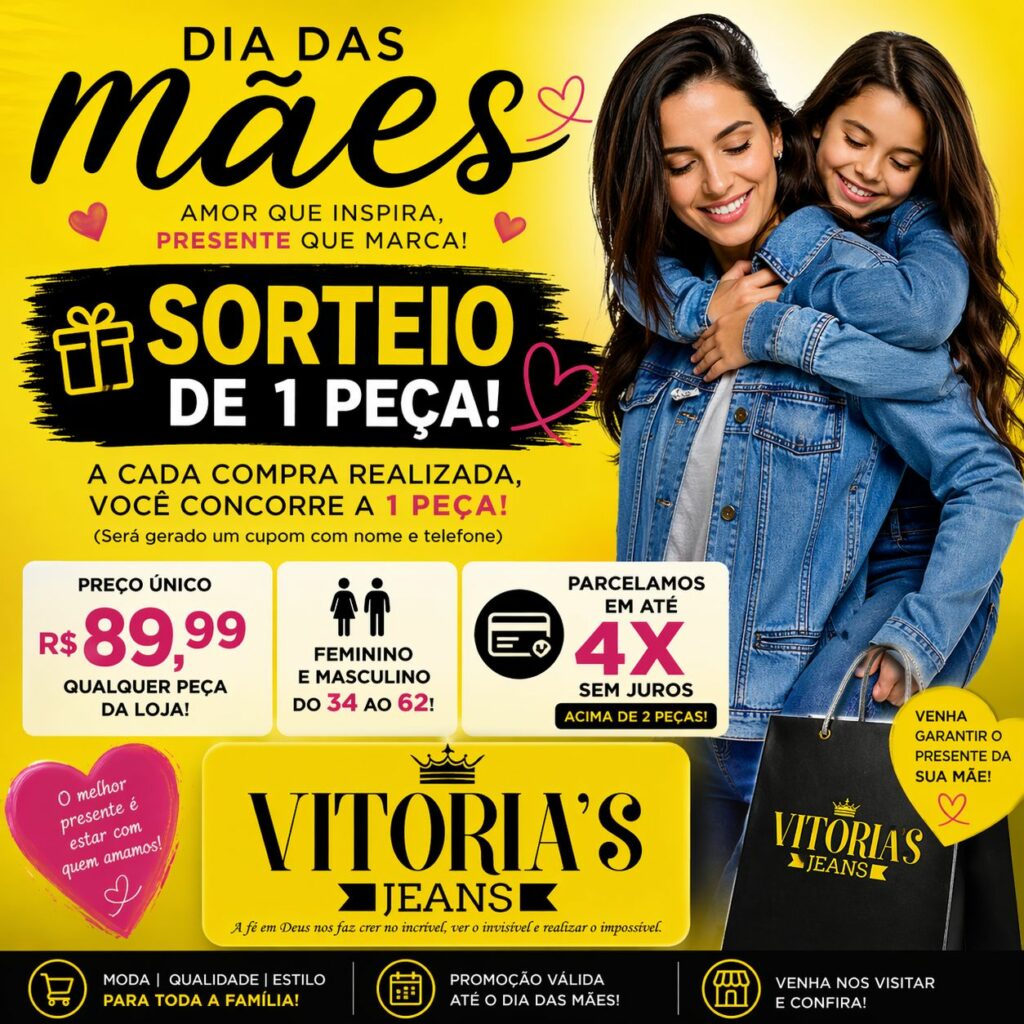 O presente ideal de Dia das Mães você encontra na Vitória’s Jeans, em Amambai