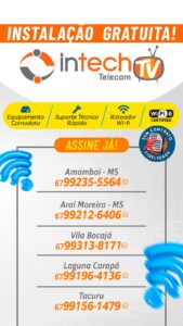 Procurando internet em Amambai? Intech Telecom TV oferece instalação gratuita e planos a partir de R$ 80 Procurando internet em Amambai? Intech Telecom TV oferece instalação gratuita e planos a partir de R$ 80