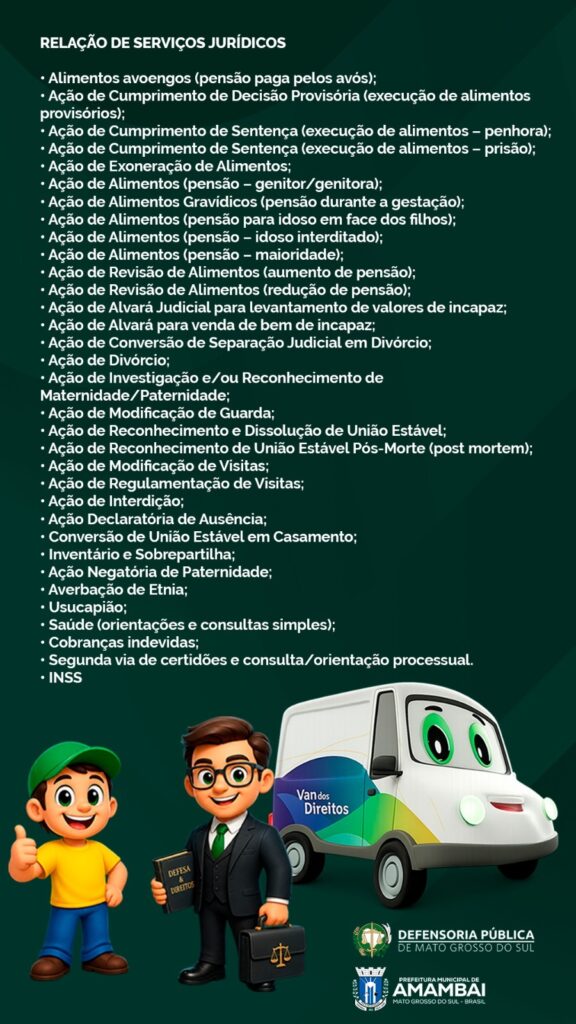 Defensoria Itinerante leva atendimento gratuito à população de Amambai nesta sexta-feira (26)