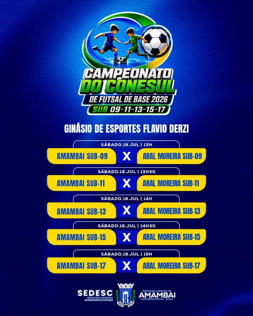 Rodada do Campeonato do Conesul de Futsal de Base acontece neste sábado (18) Rodada do Campeonato do Conesul de Futsal de Base acontece neste sábado (18)