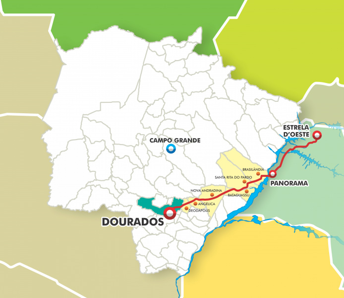 Traçado da ferrovia Estrela d’Oeste a Dourados será mantido Mapa ferrovia EF 267, que ligará Estrela D’Oeste (SP) a Dourados (MS).