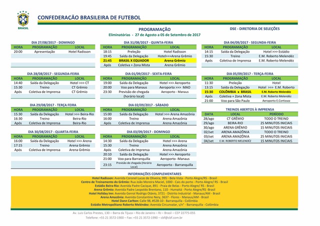 Programação da Seleção Brasileira Programação da Seleção Brasileira