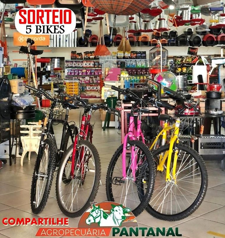 Agropecuária Pantanal vai sortear cinco bicicletas no mês do trabalhador O primeiro sorteio acontece já no dia 2 de maio / Foto: Agropecuária Pantanal