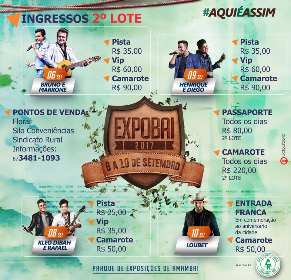 29ª Expobai movimenta Amambai e região dos dias 6 a 10 de setembro 29ª Expobai movimenta Amambai e região dos dias 6 a 10 de setembro