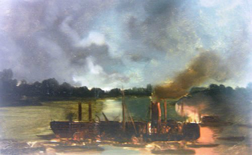 Uma imagem de Eduardo de Martino “Embarcação pegando fogo” (por volta de 1866) - Divulgação/Marinha do Brasil