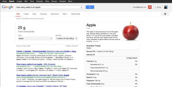 Google começa a apresentar valores nutricionais de alimentos pesquisados