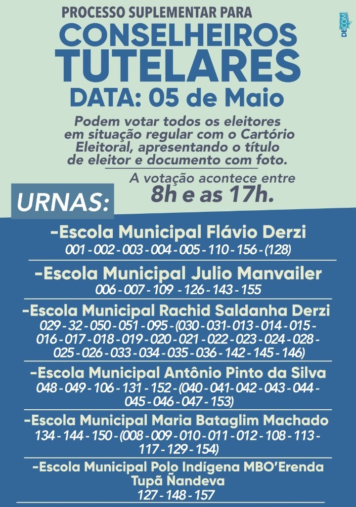 Eleições para Conselheiro Tutelar acontecem no dia 5 de maio Eleições para Conselheiro Tutelar acontecem no dia 5 de maio
