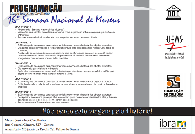 UEMS em Amambai e IBRAM promovem atividades durante a Semana Nacional de Museus UEMS em Amambai e IBRAM promovem atividades durante a Semana Nacional de Museus