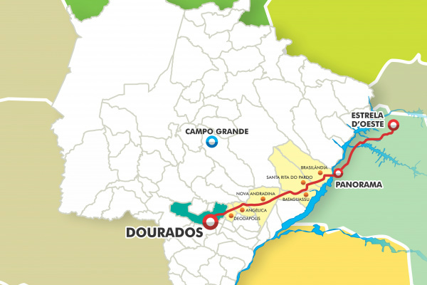 Ferrovias em Dourados vão custar R$ 12 bilhões O traçado da Ferrovia Norte Sul prevê passagem por Dourados e várias cidades do interior de MS (Foto : arte/Jorge Silva)