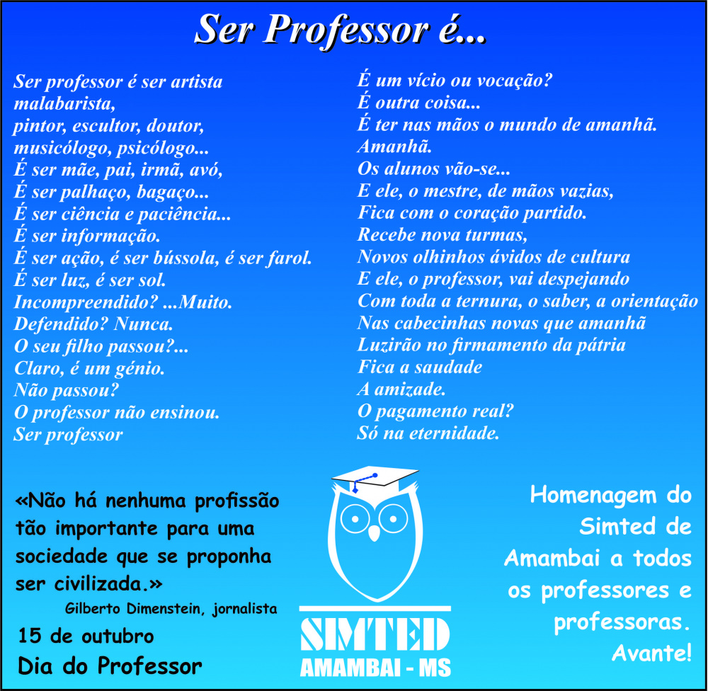 Mensagem do Simted de Amambai pelo Dia do Professor