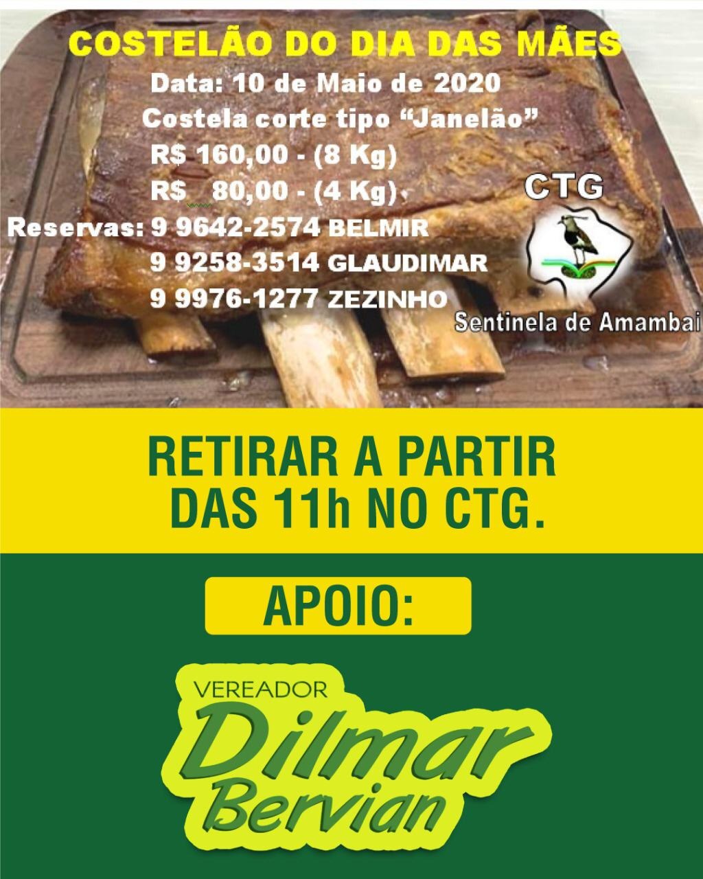 CTG realiza Costelão do Dia das Mães em Amambai, neste domingo (10)