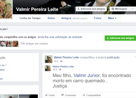 Postagem do pai do advogado publicada na rede social pedindo JustiçaFoto: Divulgação
