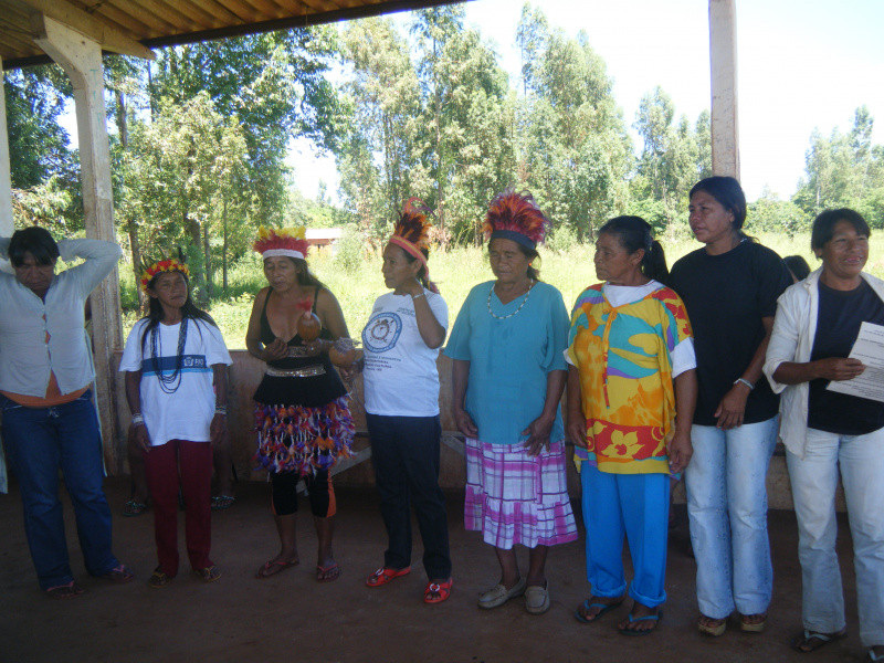 Mulheres indígenas durante apresentação cultural.