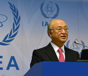Yukiya Amano discursa em Viena. Foto: AIEA/Dean Calma