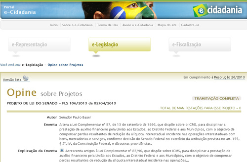 Senado abre novo espaço na internet para cidadão opinar sobre projetos Senado abre novo espaço na internet para cidadão opinar sobre projetos