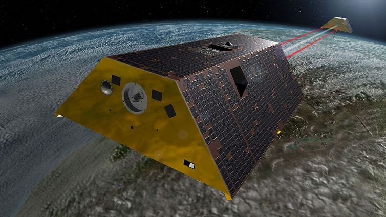 Nasa lança missão para estudar o degelo e o movimento da água na Terra Satélites Grace-Fo da Nasa vão estudar ciclo da água na Terra, incluindo degelo e movimento das correntes aquáticas (NASA / JPL-Caltech)