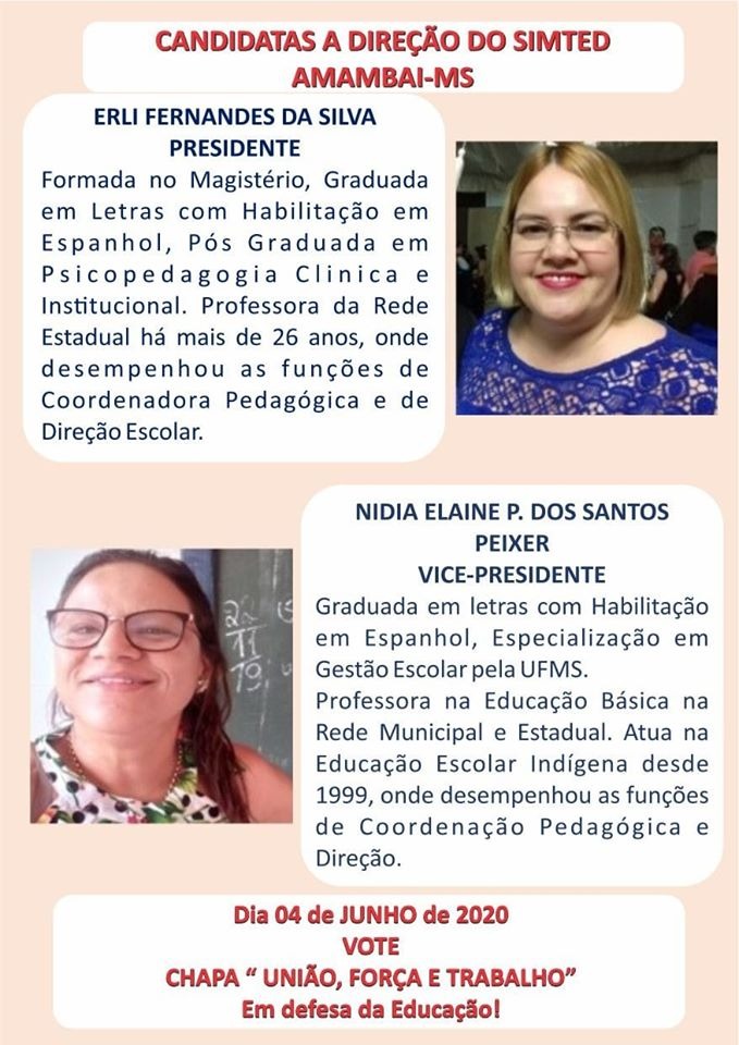 Resumo dos currículos das candidatas à presidência e vice-presidência do Simted pela Chapa 1 / Foto: Reprodução