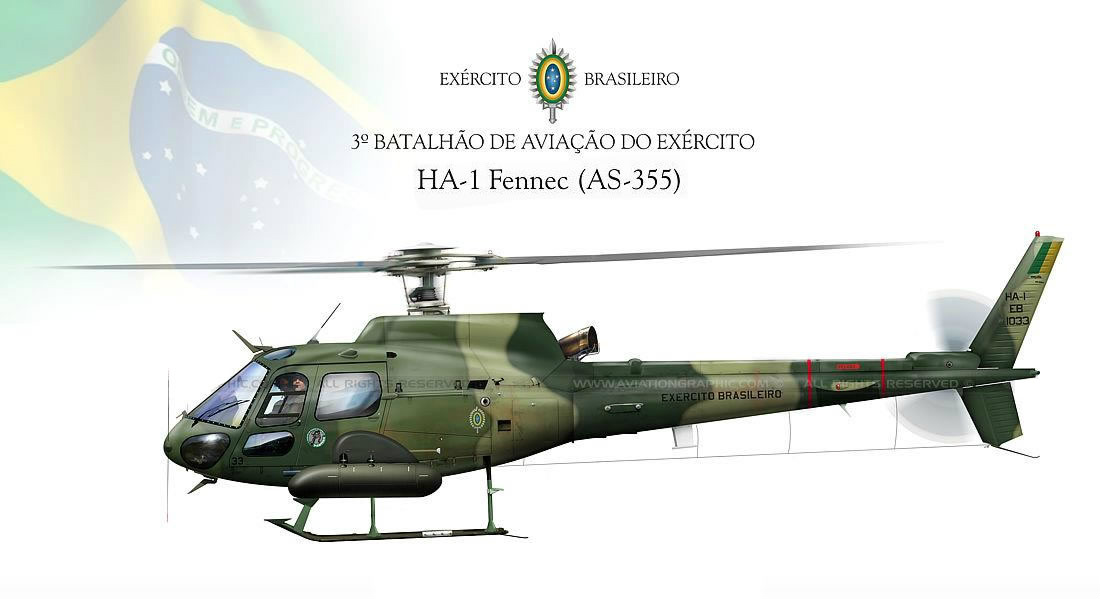 O Fennec AS 355 é a versão de combate do Esquilo monoturbina.  / Foto: 3º B Av Ex