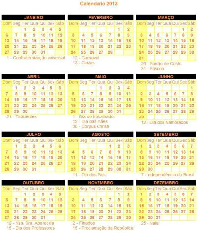 Calendário: Feriados 2013 Os feriados nacionais 2013 são os mais procurados por quem deseja viajar (Foto: Divulgação)