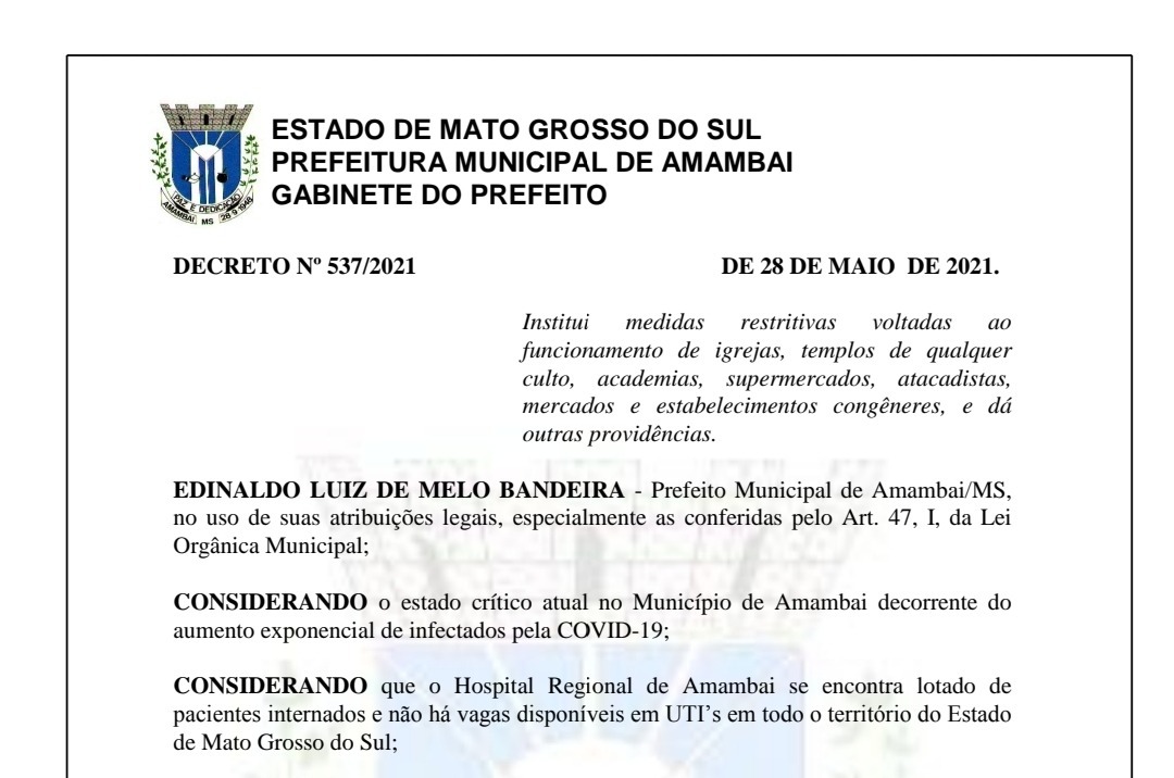 Para frear aumento de casos da Covid no municipio, mais restriçoes são adotadas Decreto foi anunciado nesta sexta-feira (28)