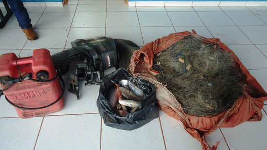 Pescado e redes apreendidos.