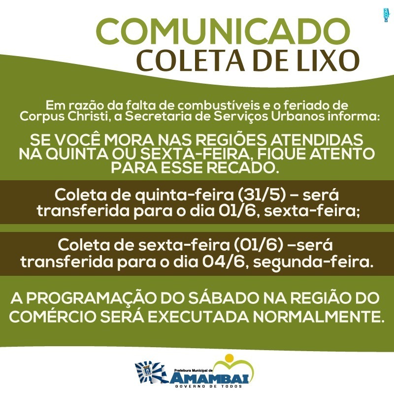 Prefeitura Municipal de Amambai emite nota sobre coleta de lixo na cidade Foto: Divulgação
