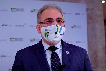 Ministros dizem que população será vacinada até o final do ano Ministro da Saúde, Marcelo Queiroga, durante o Fórum de Investimentos Brasil 2021 - Ministério da Saúde
