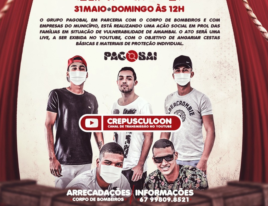 Pagobai e parceiros realizam live solidária em Amambai neste domingo (31) Foto: Divulgação