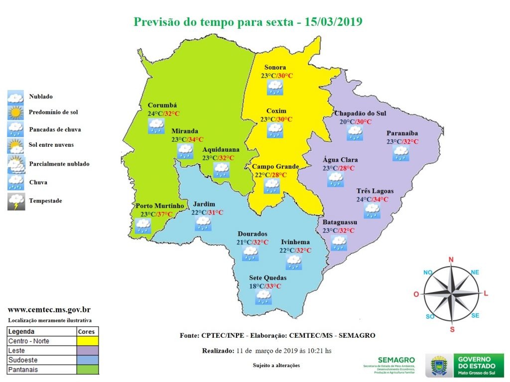 Sexta-feira tem dia nublado com pancadas de chuvas e trovoadas em MS