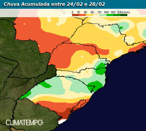 Estimativa do volume de chuva até o fim da semana.