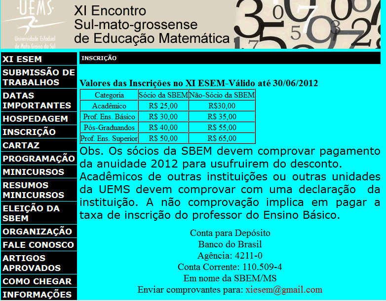 Inscrições abertas para o 11º Encontro de Matemática Inscrições abertas para o 11º Encontro de Matemática