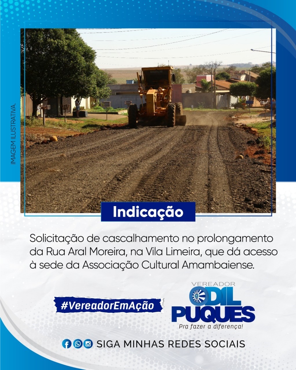 Odil Puques solicita cascalhamento na vila Limeira Arte: Assessoria parlamentar
