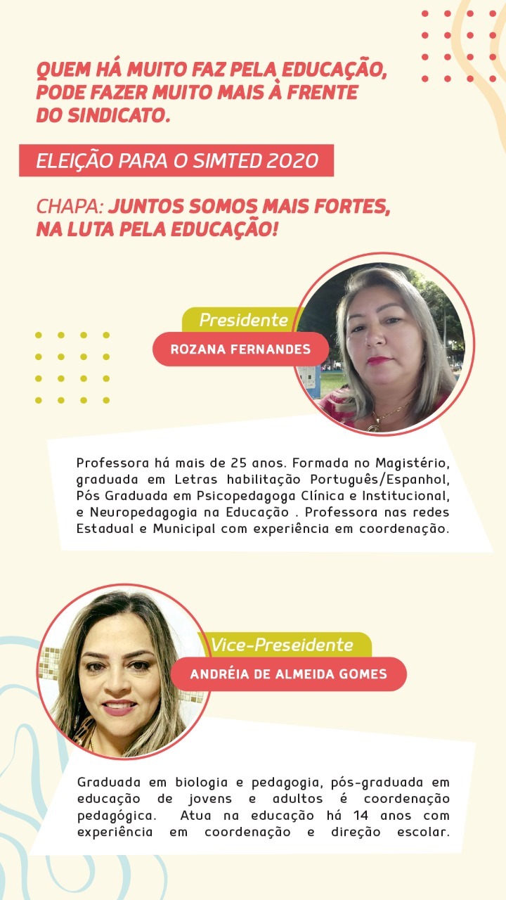 Resumo dos currículos das candidatas à presidência e à vice-presidência pela Chapa 2 / Foto: Reprodução