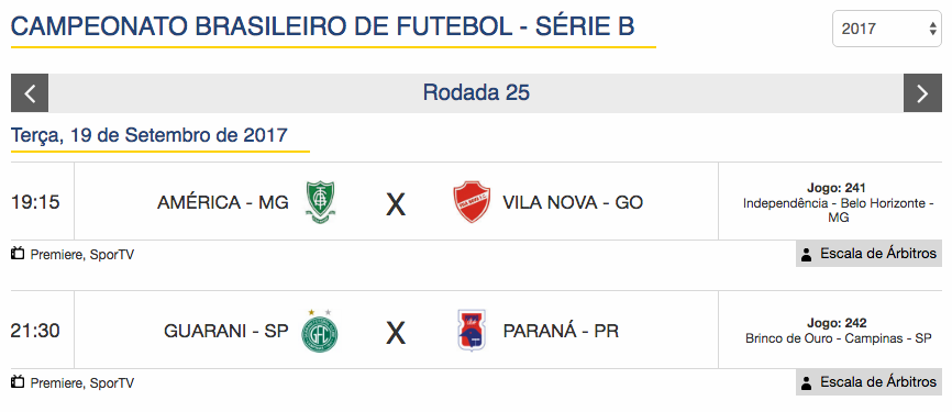 Jogos de hoje - Série B - 25ª rodada Jogos de hoje - Série B - 25ª rodada