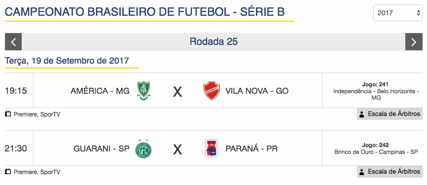 Jogos de hoje - Série B - 25ª rodada