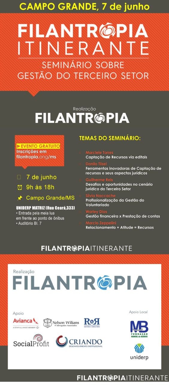 Seminário gratuito traz Filantropia Itinerante para Campo Grande