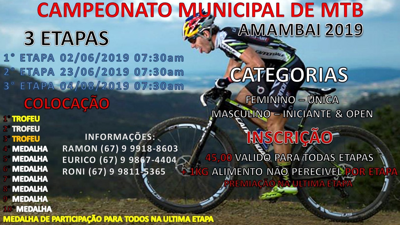 Campeonato Municipal de MTB acontece neste final de semana em Amambai Campeonato Municipal de MTB acontece neste final de semana em Amambai
