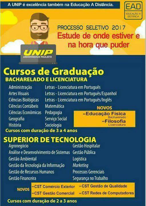 Lista de cursos oferecidos pela Unip / Foto: Divugação