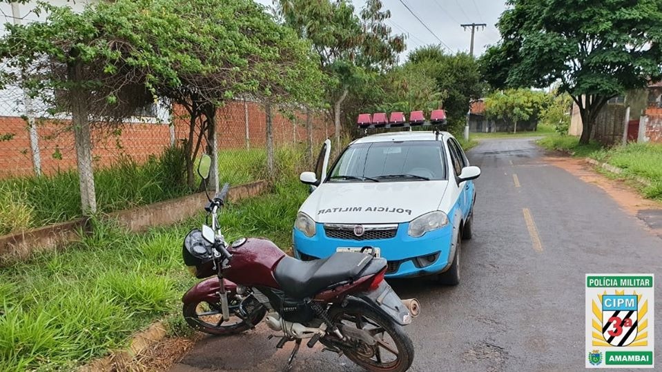 Polícia Militar recupera motocicleta furtada em Amambai Foto: 3ª CIPM